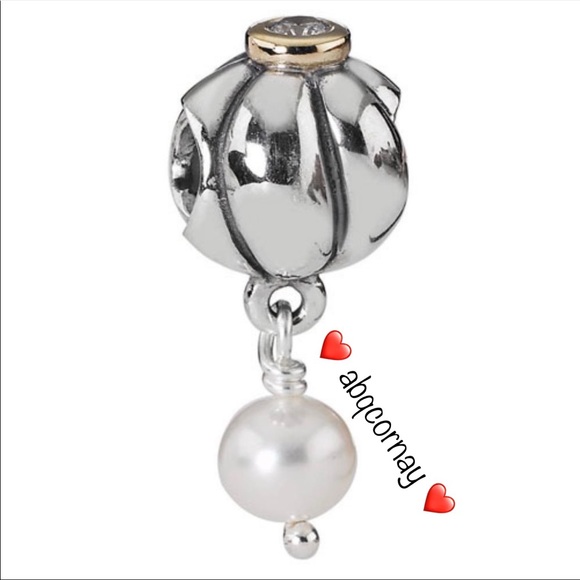 EUC Pandora 790402CZ Sterling Silver w/ 14k Yellow Gold Blooming Dangle w/ Pearl - Picture 1 of 7